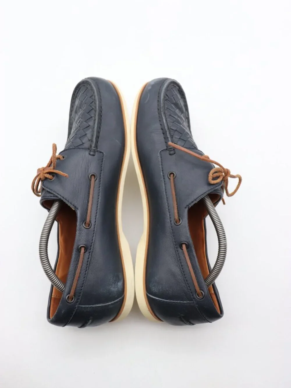Bottega Veneta Boat Shoes Men's Size EU 44.5 Navy Leather Lace Up Loafers Italy